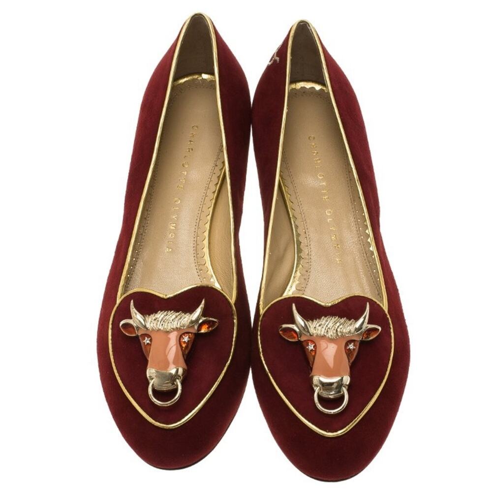 Charlotte Olympia bull flats burgundy red 34 / US 4 authentic